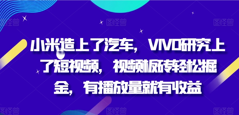 小米造上了汽车,VIVO研究上了短视频,视频板砖轻松掘金,有播放量就有收益网赚项目-副业赚钱-互联网创业-资源整合小白项目资源网